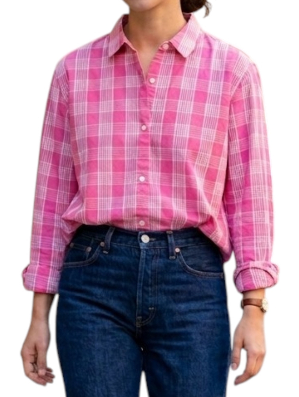 Caron Callahan Alice Shirt Pink Plaid Gingham Button Down Small Oversized Boxy